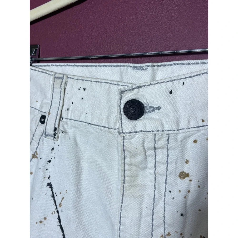 True Religion White Paint Splatter Distressed Skinny Denim Shorts Mens